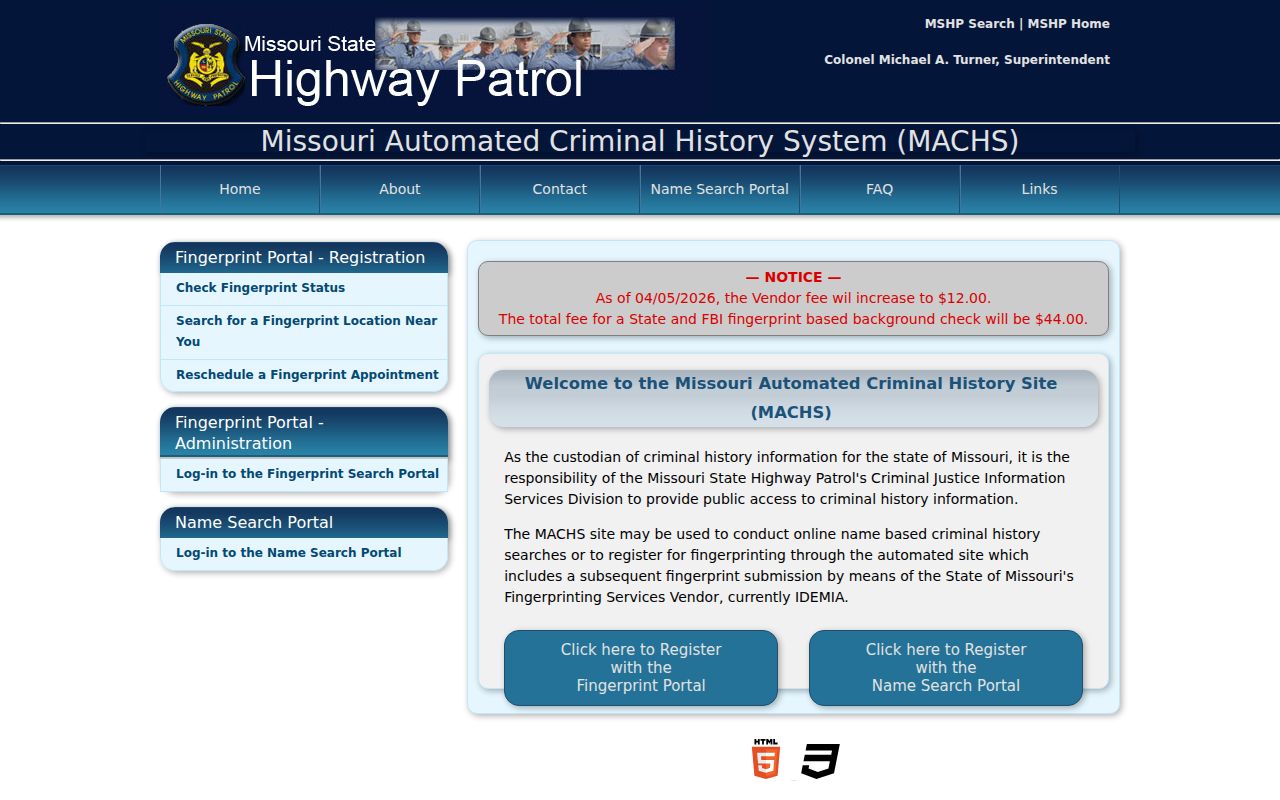 Polk County criminal history fingerprint registration through MACHS