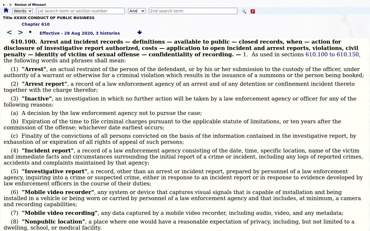 Missouri law governing Polk County arrest record access