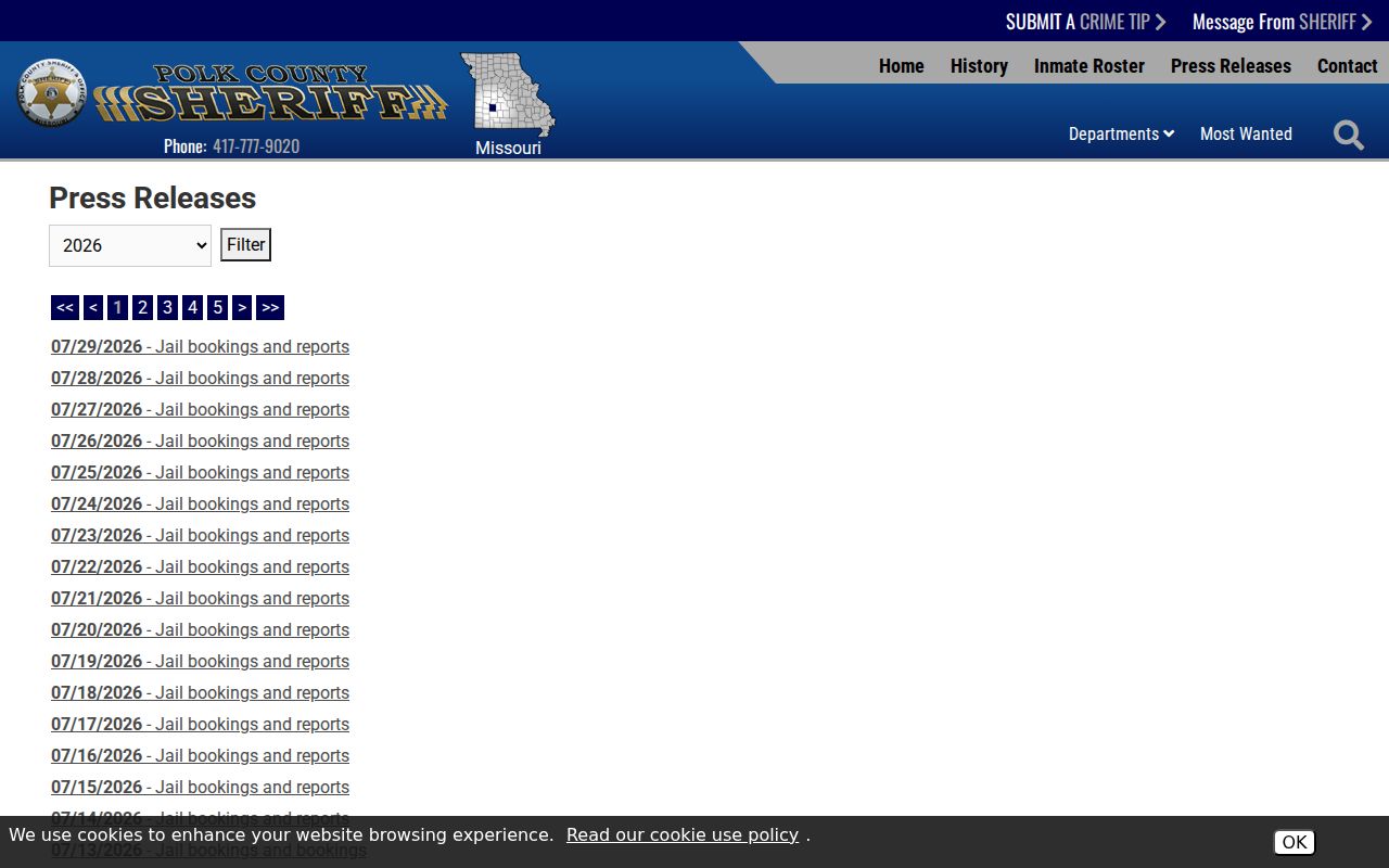 Polk County arrest lookup in daily jail booking reports